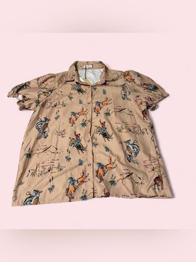Button-Front Desert Cowboy Print Shirt - Beige
